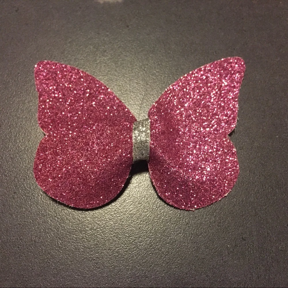 NEW pink faux leather butterfly hair clip